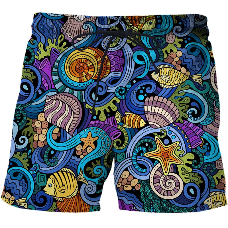 Men's Summer Shorts Abstract pattern 3D Surfing Print Beach Short