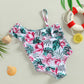 Kids Girls Swimsuits Floral Leaves Print Sleeveless Ruffles Straps Bathing Suit Child Girls Holiday Beach Swimwear 2-7Y