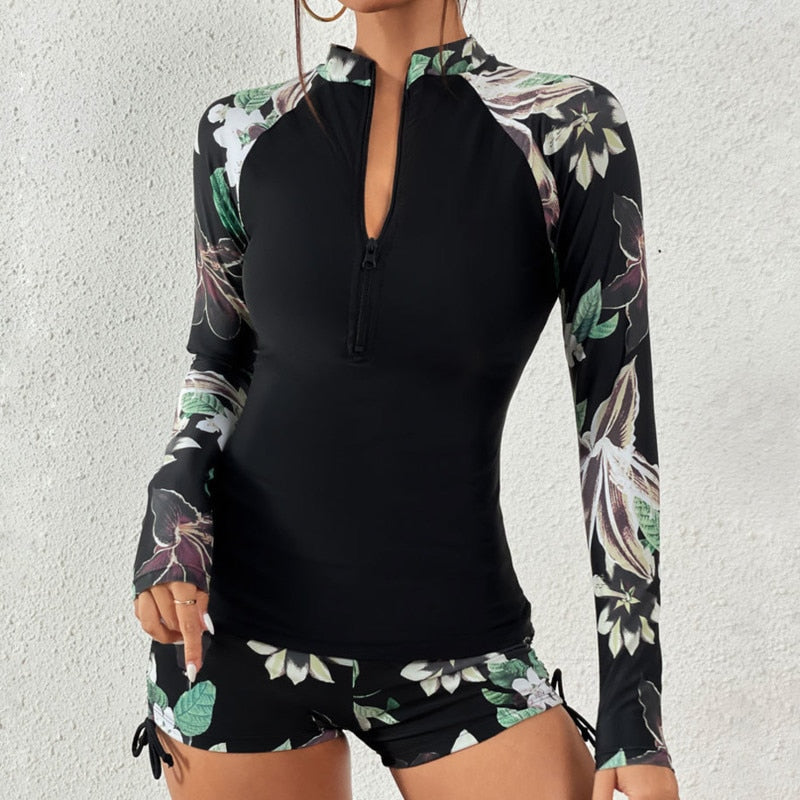 Women Swimsuit With Long Sleeves Swimwear Sports Surfing Tankini Set Beachwear Two-Piece Bathing Suits Pool Women Swimming Suit