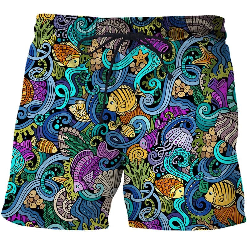 Men's Summer Shorts Abstract pattern 3D Surfing Print Beach Short