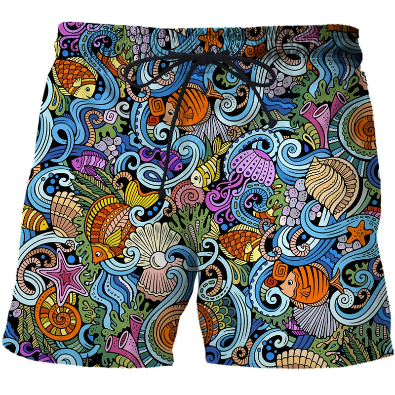 Men's Summer Shorts Abstract pattern 3D Surfing Print Beach Short