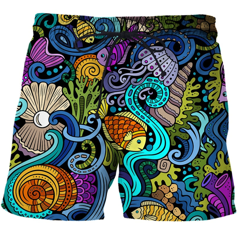 Men's Summer Shorts Abstract pattern 3D Surfing Print Beach Short