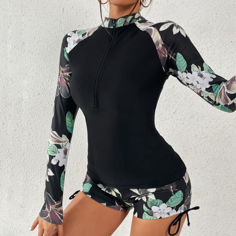 Women Swimsuit With Long Sleeves Swimwear Sports Surfing Tankini Set Beachwear Two-Piece Bathing Suits Pool Women Swimming Suit