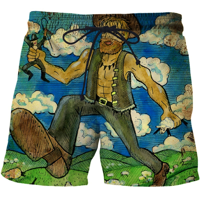 Men Beach Pants Tarot art pattern 3D Printed Outdoor Loose Comfortable Shorts