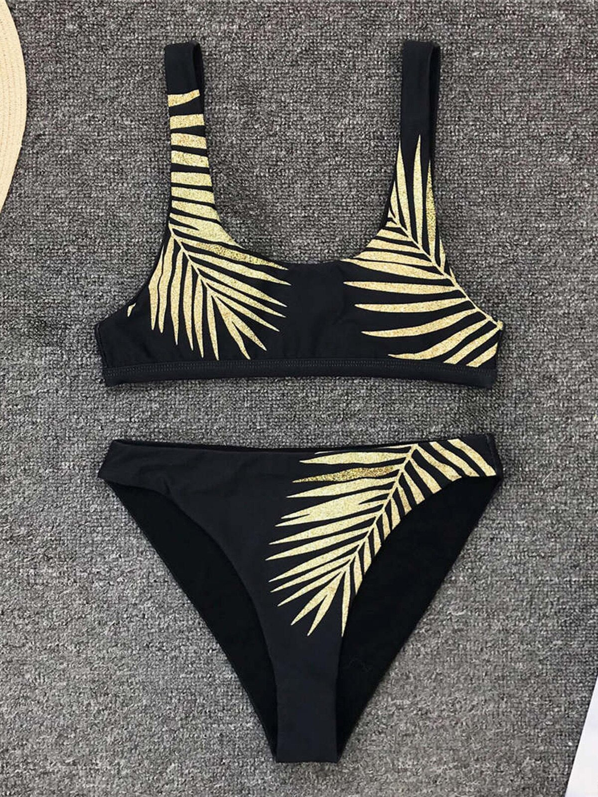 Women Leaves Printed Female Swimsuit High Waist Bikini Women Swimwear Two-pieces Bikini set Bather Bathing Suit - WSW50177