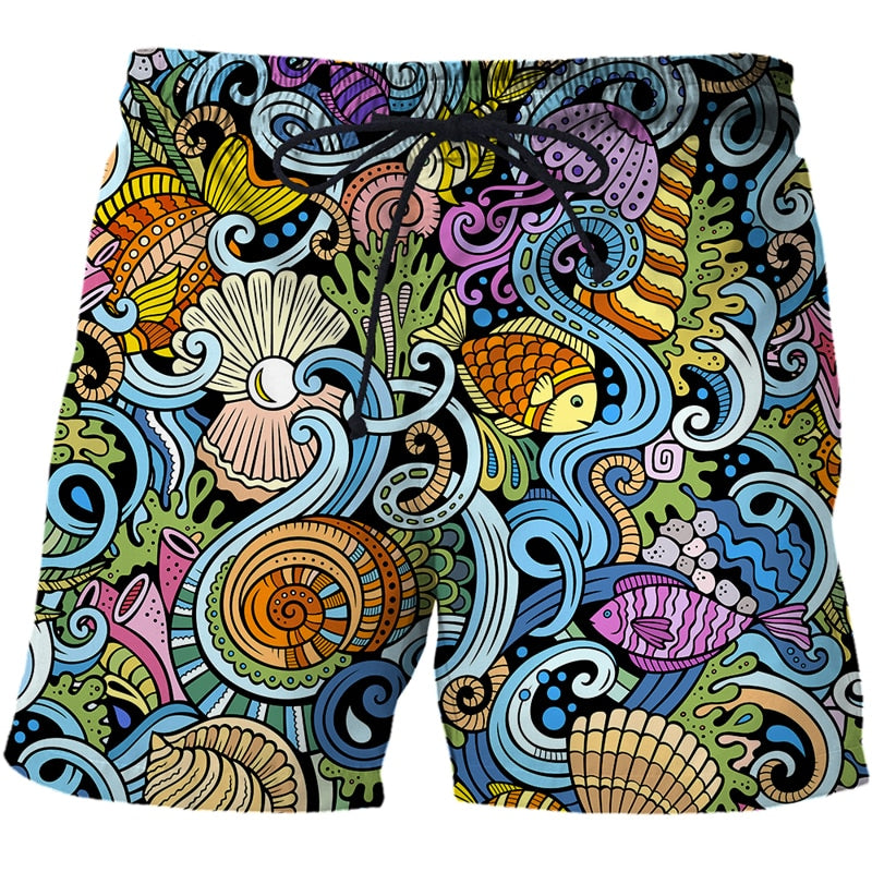 Men's Summer Shorts Abstract pattern 3D Surfing Print Beach Short